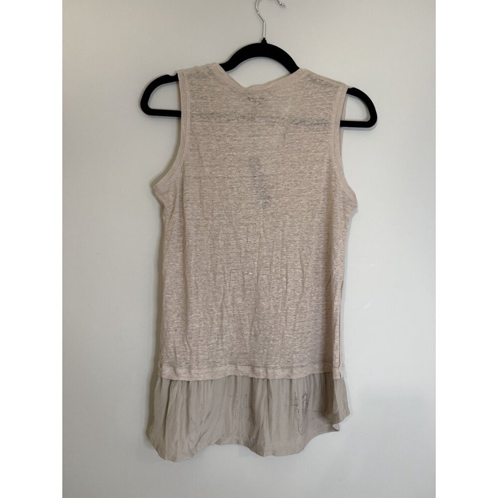 NWT Acrobat V neck Sleeveless Blouse Linen Tan Layered Hemline Size S $54 [jb] - Picture 3 of 5